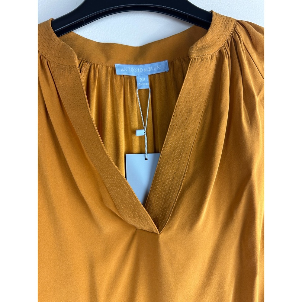 NEW Antonio Melani Talitha Silk Blend Blouse Dandelion Yellow Gold Split Neck XS - Picture 5 of 12